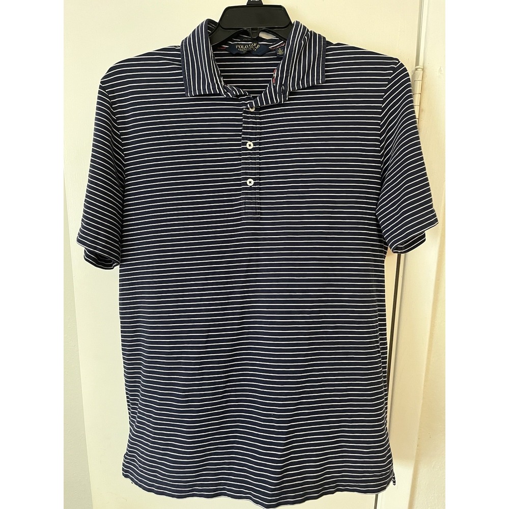 Polo Golf Ralph Lauren Polo Shirt Mens Large Navy Blue Striped RL Stretch Lisle
